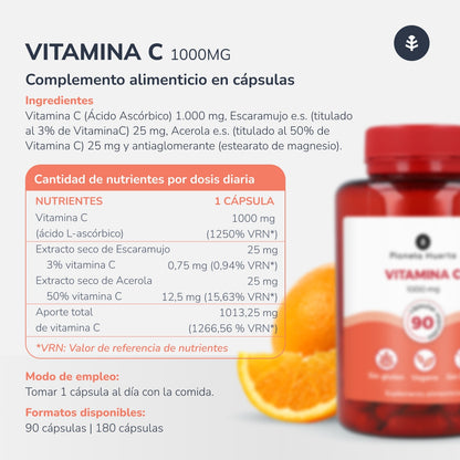 Opakowanie 3xWitamina C 1000 mg Planeta Huerto 180 kapsułek wegetariańskich