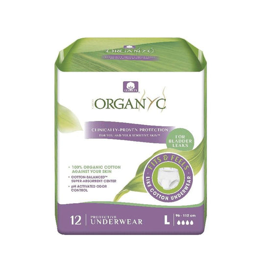 Pieluchy dla osób z nietrzymaniem moczu z organicznej bawełny rozmiar L (95-120 cm) Organyc 12 szt.