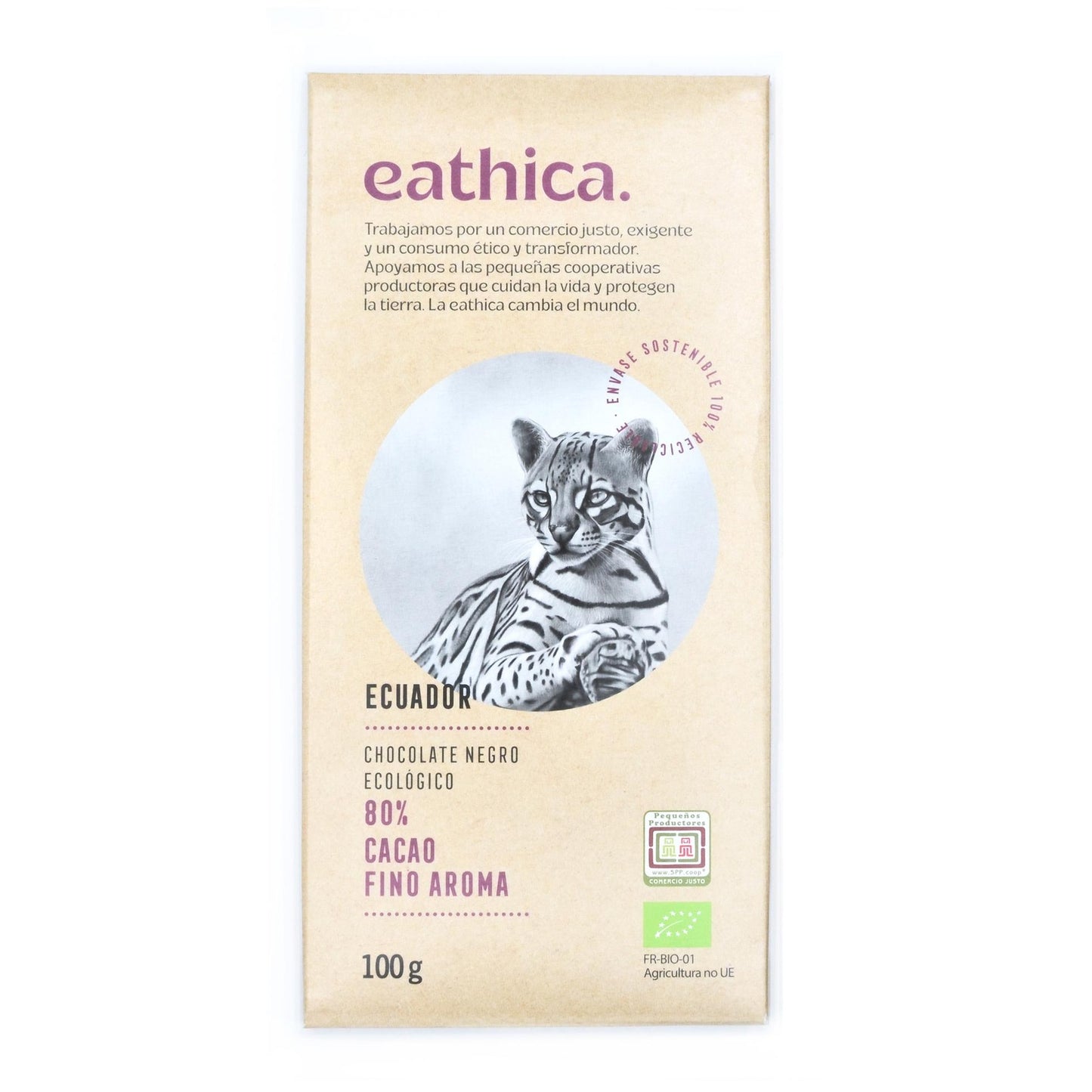 Eathica 80% Ecuador Organic Chocolate 100 g