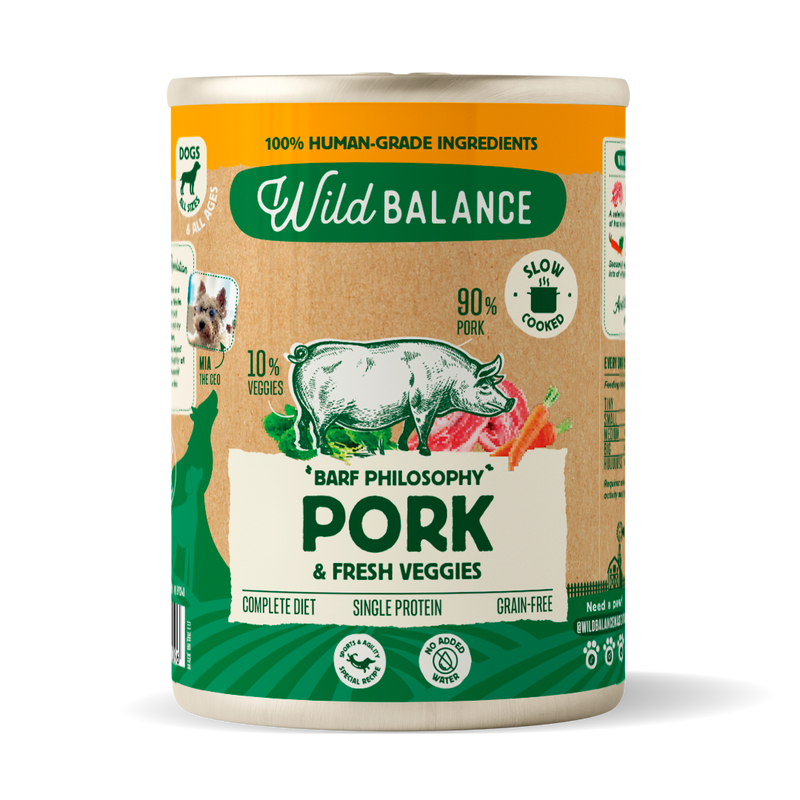 Boîte de porc et légumes BARF pour chiens Wild Balance 400 g
