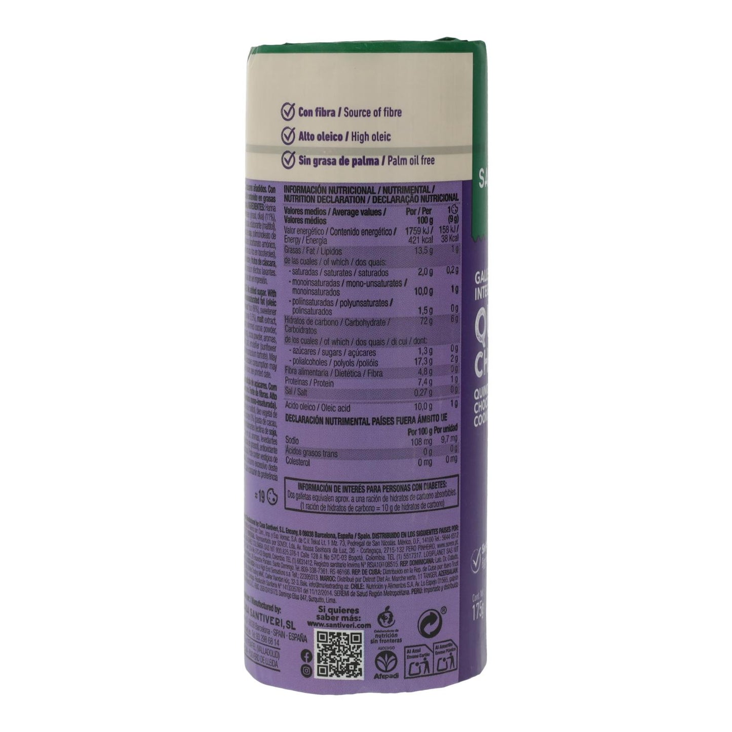 Vollkornkekse Quinoa/Schoko 0 % Zucker Santiveri 175 g