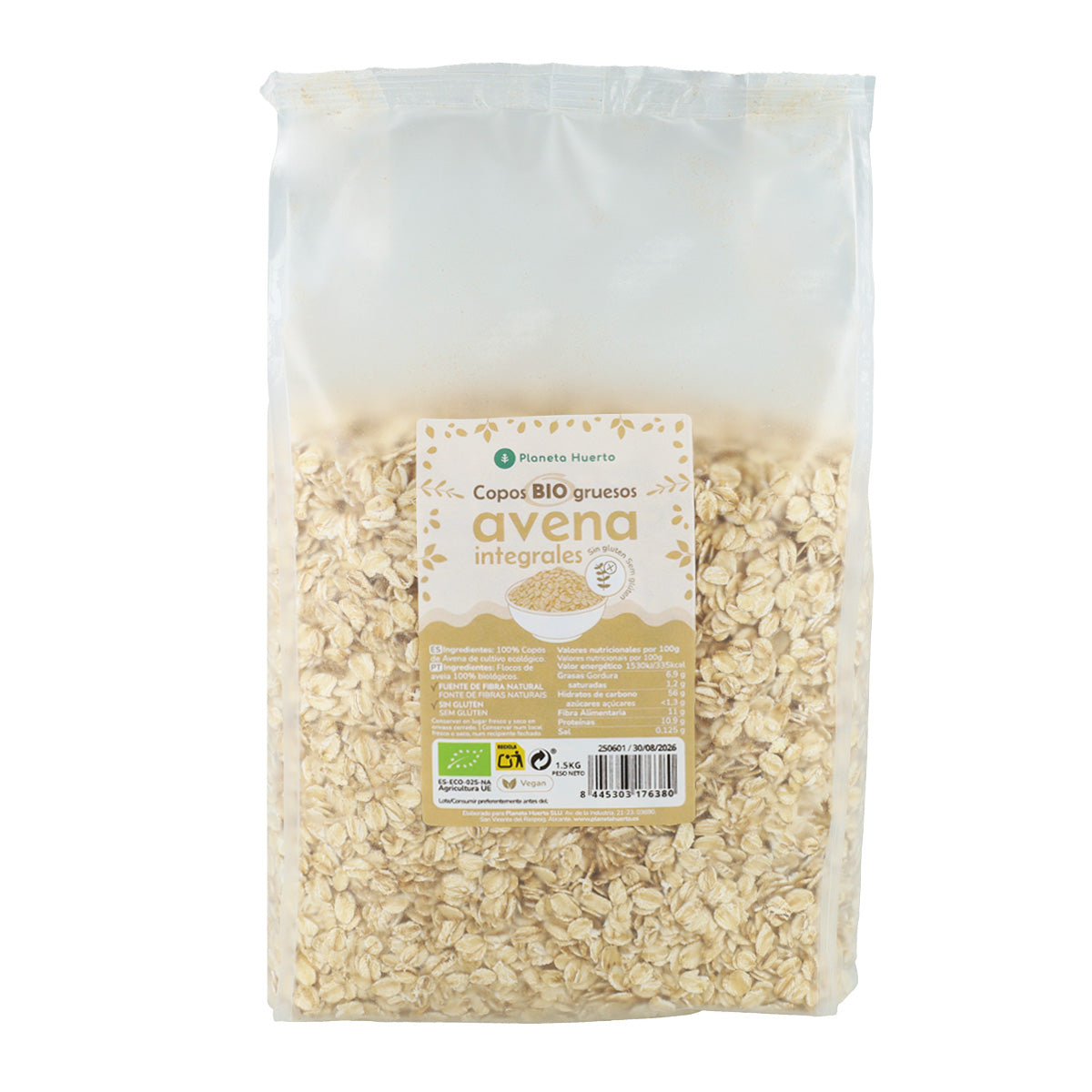 Grova havreflingor Glutenfri ECO Planeta Huerto 1,5 Kg