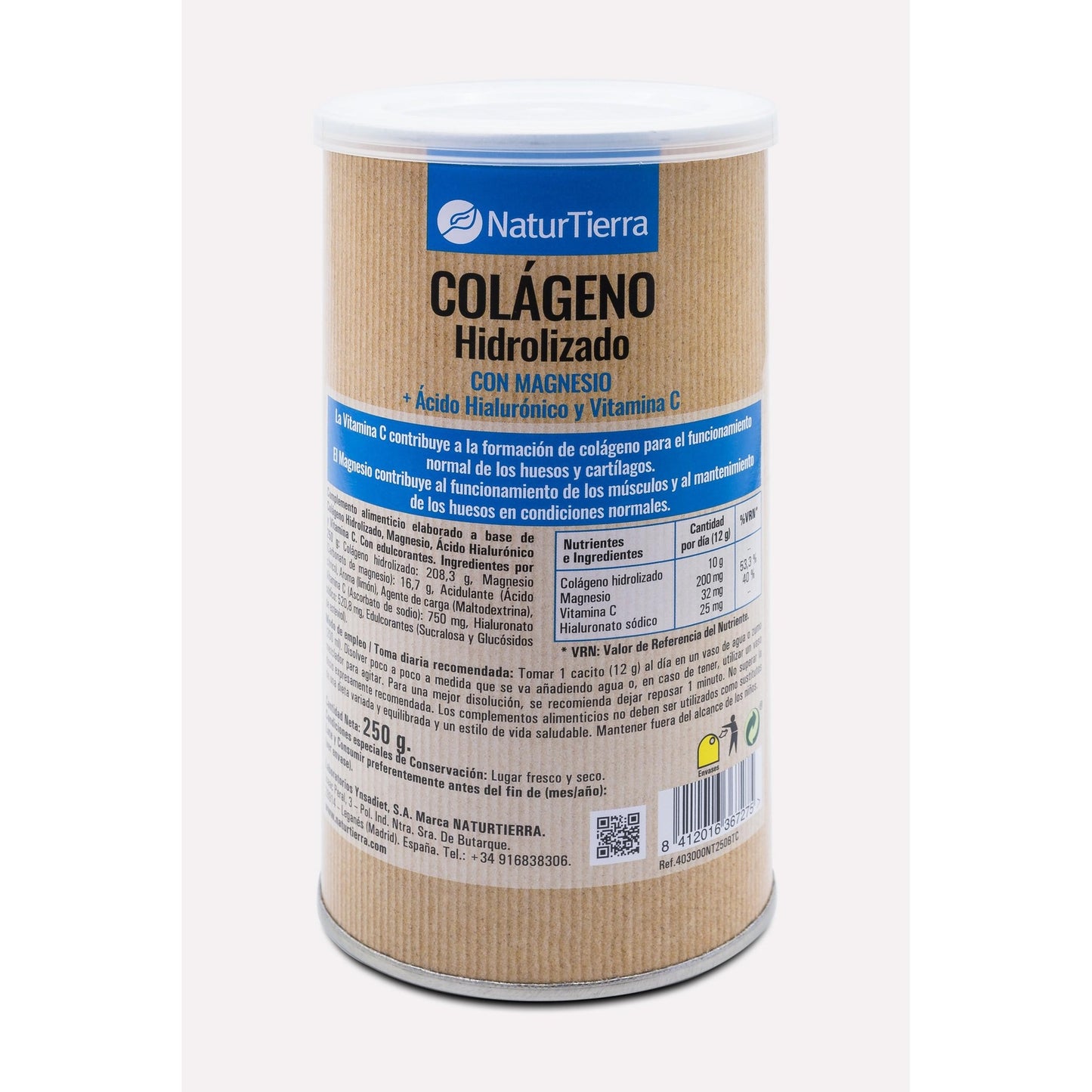 Hydrolyserat kollagen med magnesium + hyaluronsyra och C-vitamin, 250 g. NaturTierra