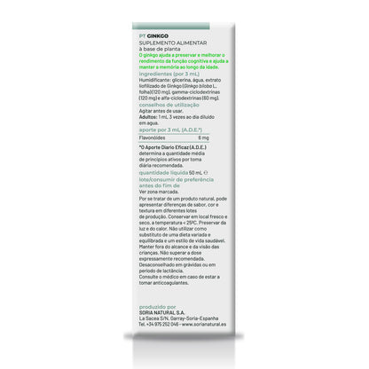 Confezione da 3 estratti di ginkgo biloba Soria Natural, 50 ml