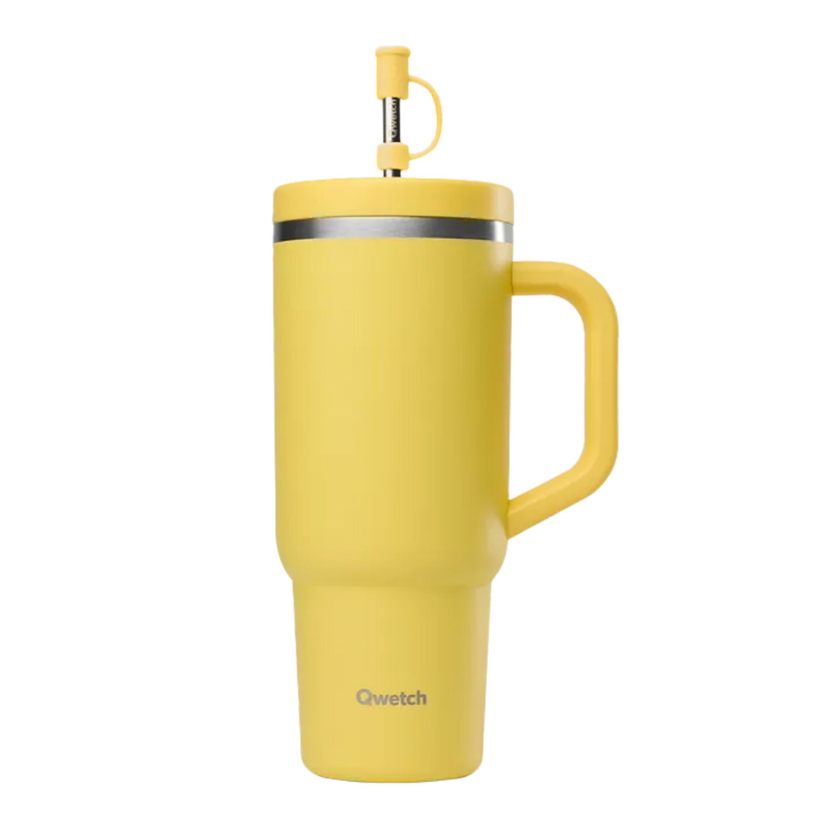 Reisebecher mit Henkel und Strohhalm Apricot matt, Qwetch, 900 ml