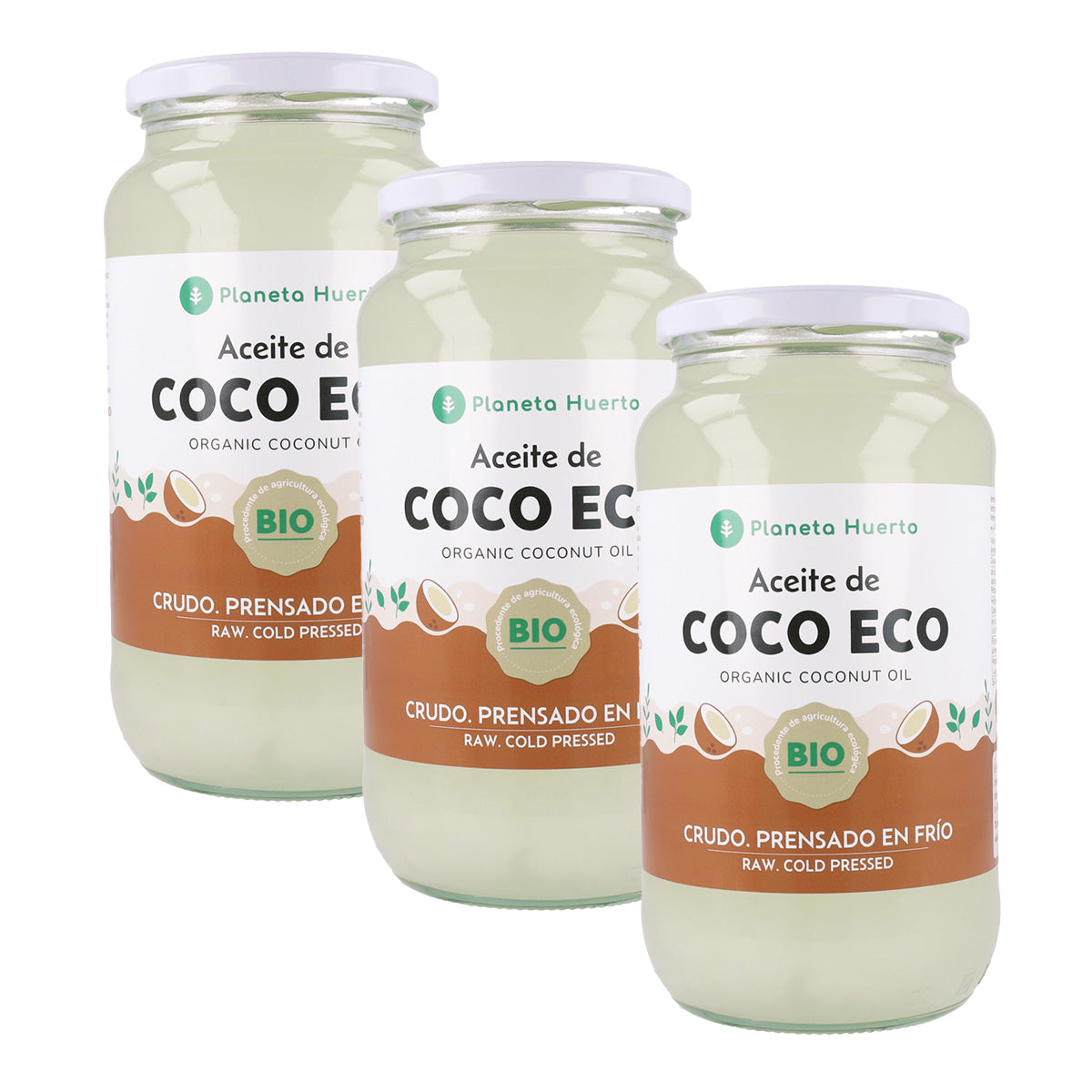 Confezione 3x Olio di cocco vergine ECO Planeta Huerto 1L
