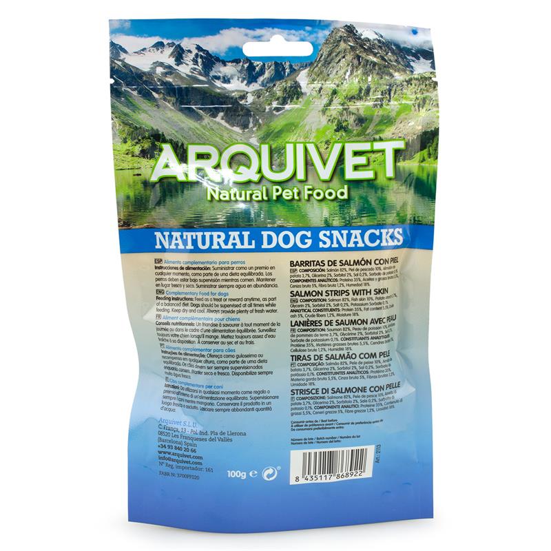Natürlicher Snack für Hunde Lachsriegel mit Haut Arquivet 100 g