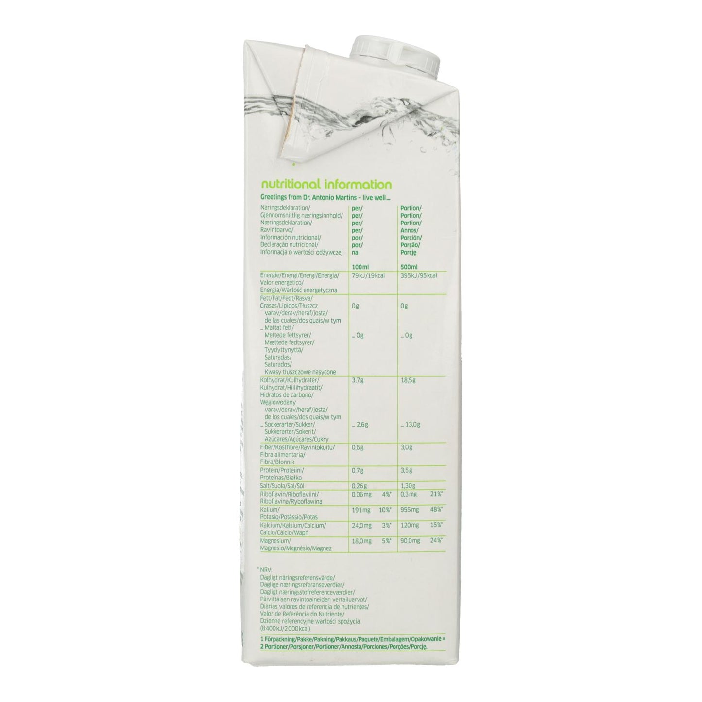 Pack 6x Eau de coco naturelle Dr. Martins 1 L