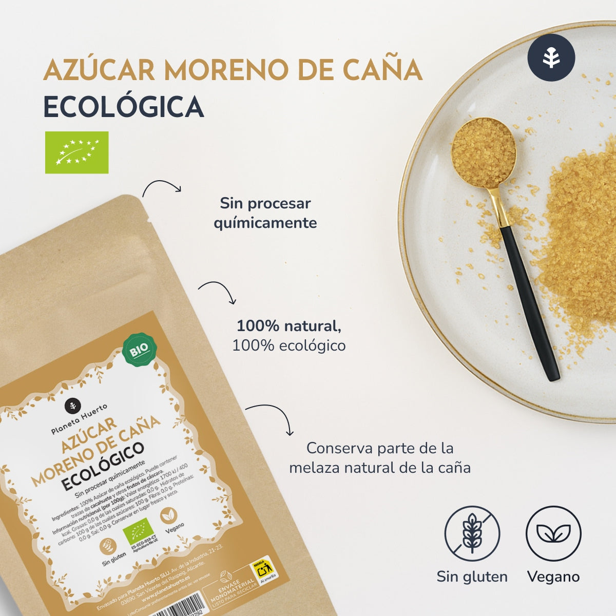 Brown cane sugar ECO Planeta Huerto 1kg