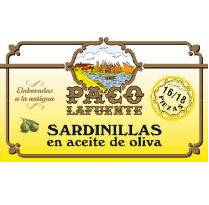 Sardines in olive oil, 16-18 pieces, 85 g tin, Paco Lafuente