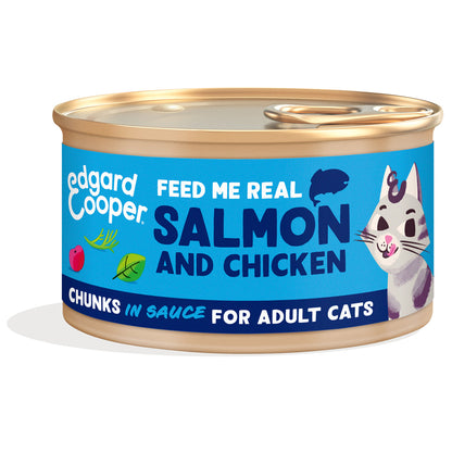 Natvoer voor katten in saus stukjes zalm en kip Edgard & Cooper 85 g