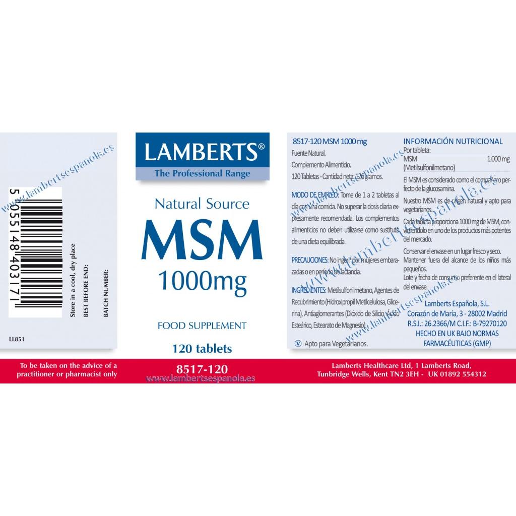 Lamberts Natural Source MSM 1000 mg 120 tablets