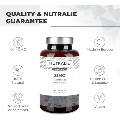 Nutralie Zinc con Vitamina B6 Acné Piel Pelo Vegano 120 Cápsulas
