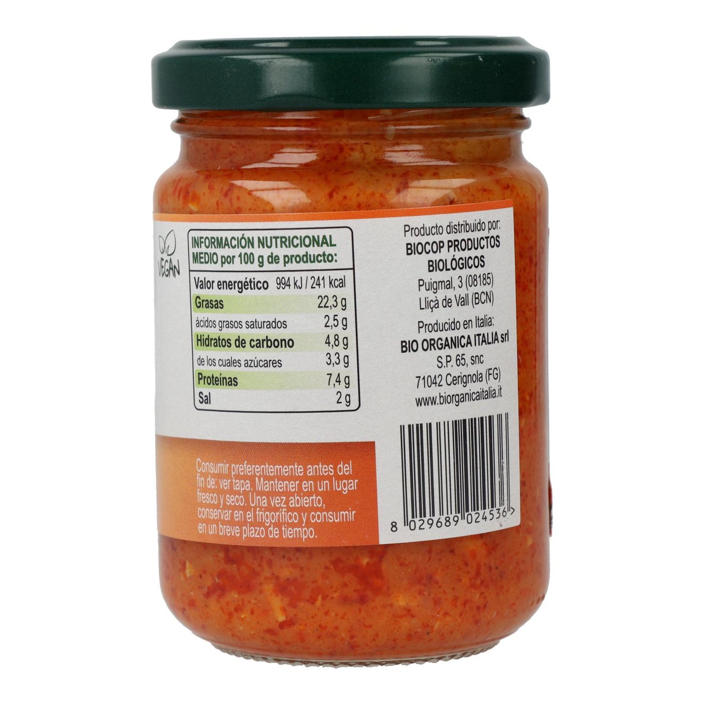 Veganistische biologische paprikapesto Organica Italia 140 g