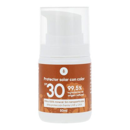 Crema de Protección Solar Facial con Color 100% mineral SPF30 Planeta Huerto 50 ml