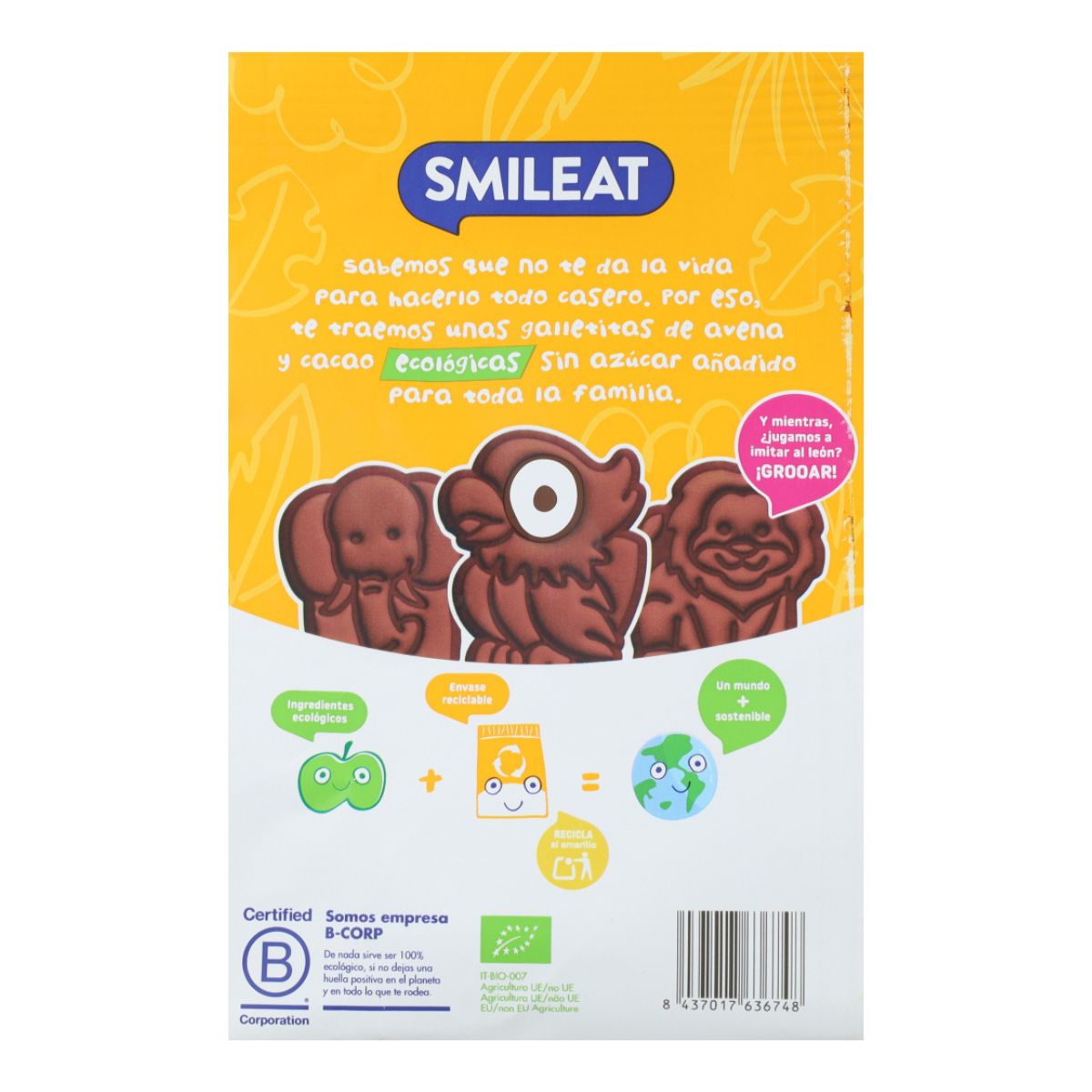 Organic spelt, oat and cocoa biscuits 220 g Smileat