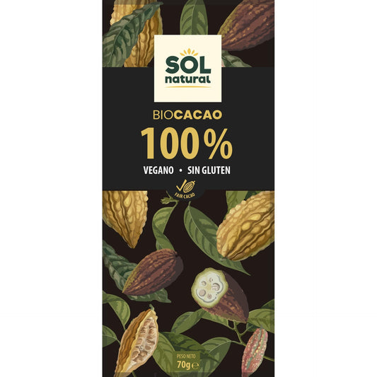 Cioccolato vegano 100% cacao biologico Sol Natural 70 g