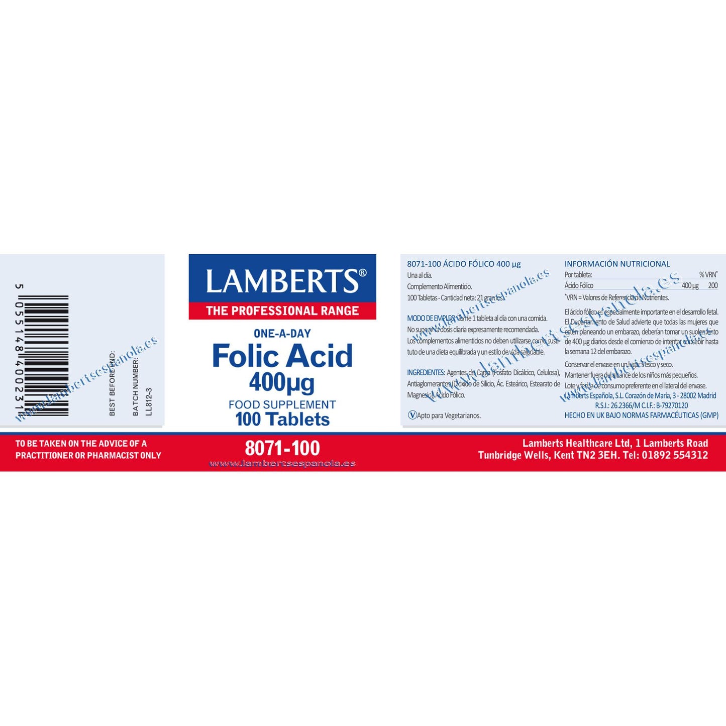 Foliumzuur 100 tabletten van 400 μg, Lamberts