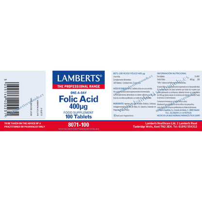 Foliumzuur 100 tabletten van 400 μg, Lamberts