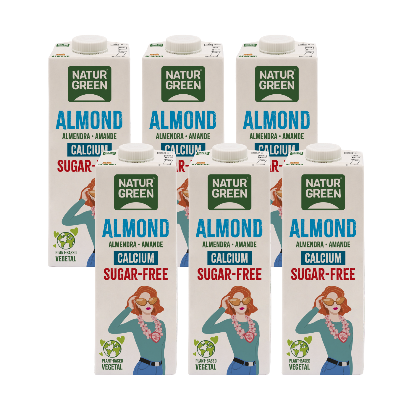 Pakket van 6 stuks Suikervrije amandeldrank met calcium NaturGreen 1 liter