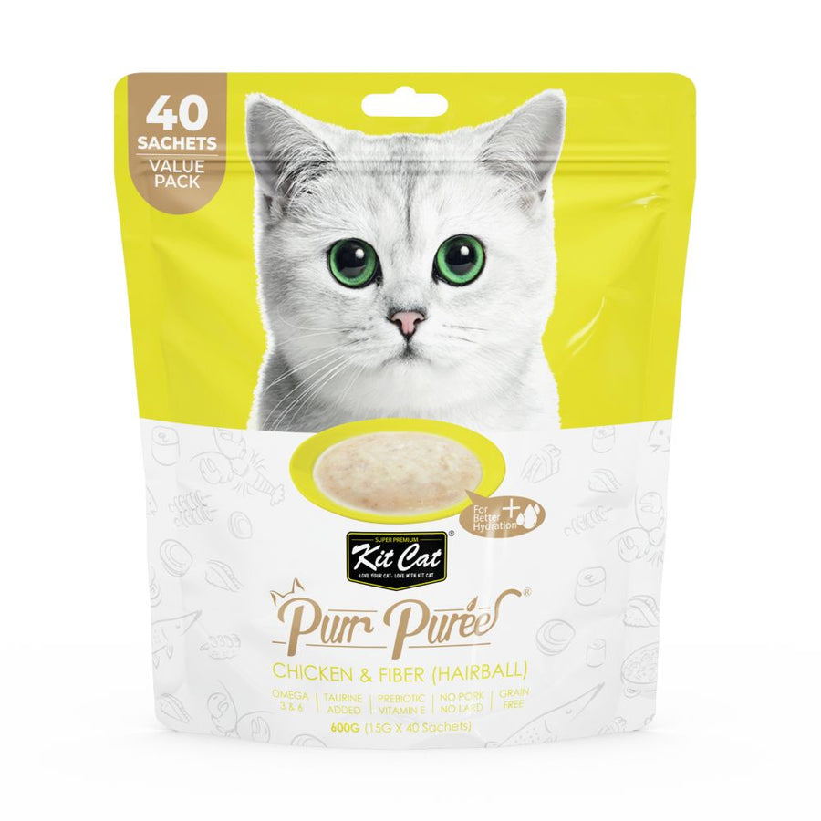 Kit Cat PurrPuree Value Pack - Pollo e Fibra Hairball - Kit Cat 40x15 g Snack cremoso per gatti