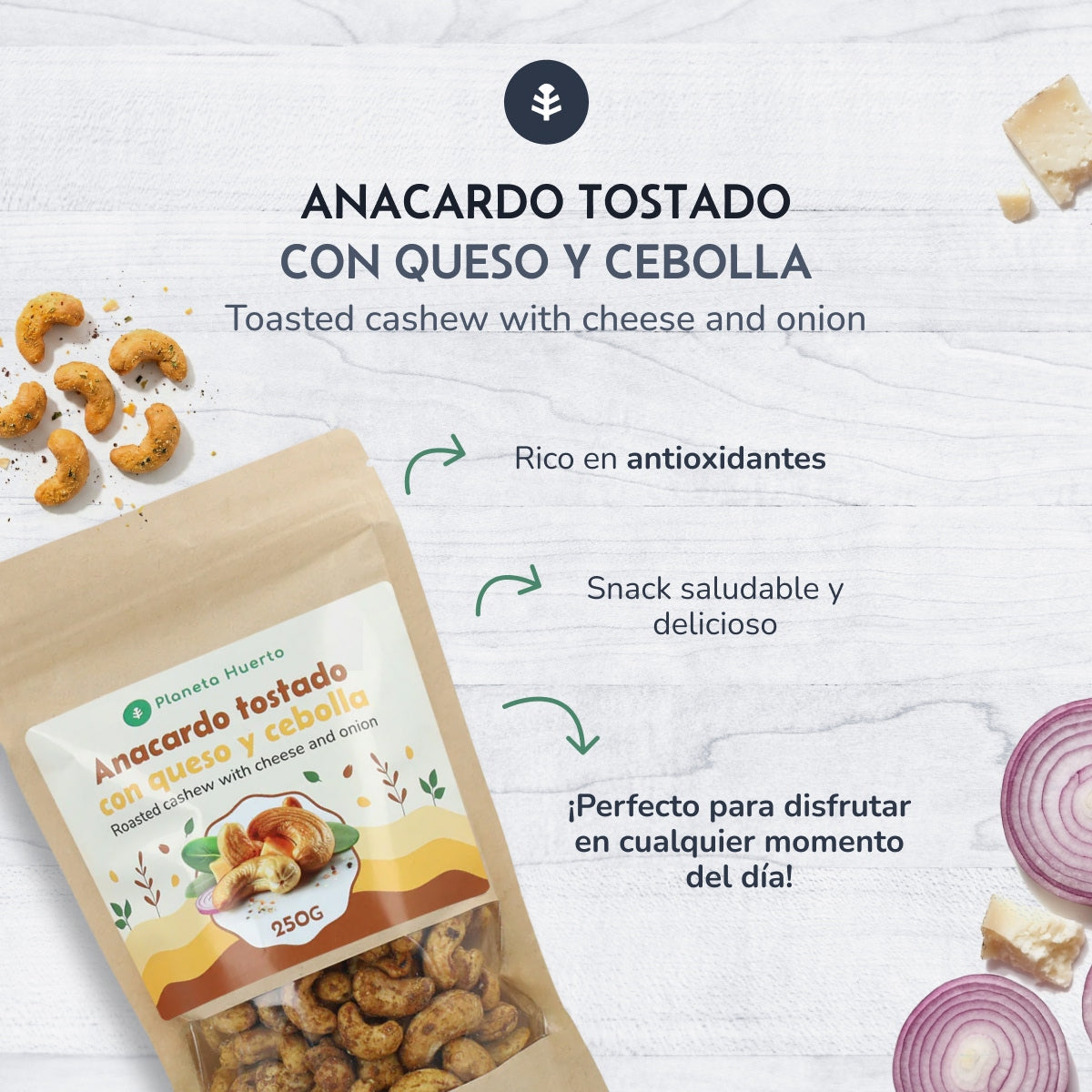 Geroosterde cashewnoten met kaas en ui Planeta Huerto 250gr