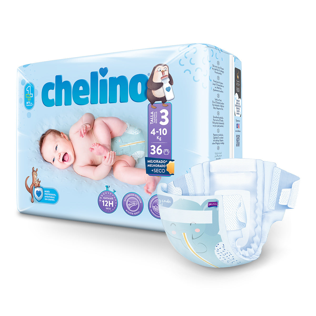 Zestaw 6 x pieluchy T3 leżące (4-10 kg) 36 szt., Chelino
