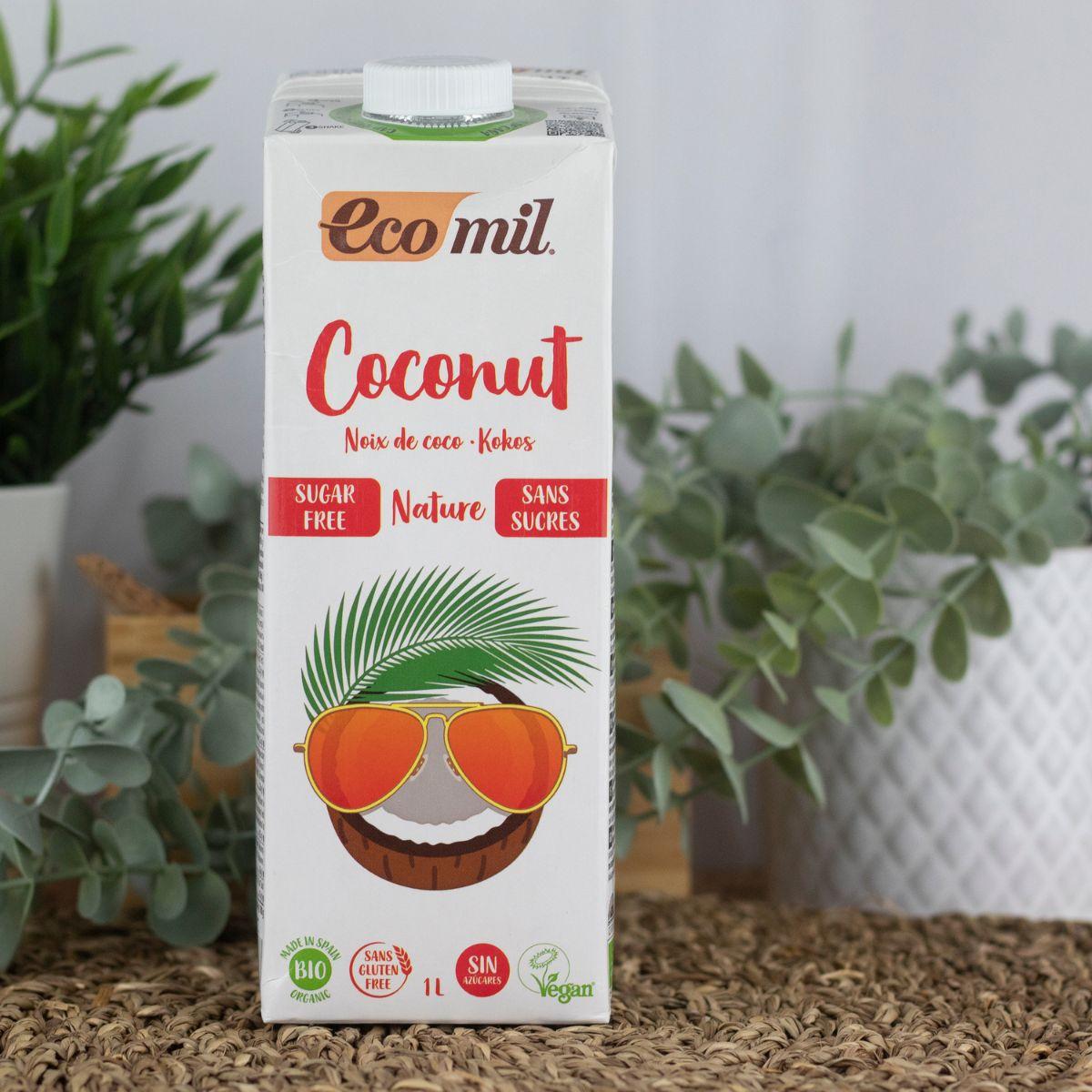 Zuckerfreies, glutenfreies und laktosefreies Kokosnuss-Pflanzengetränk Ecomil 1 l