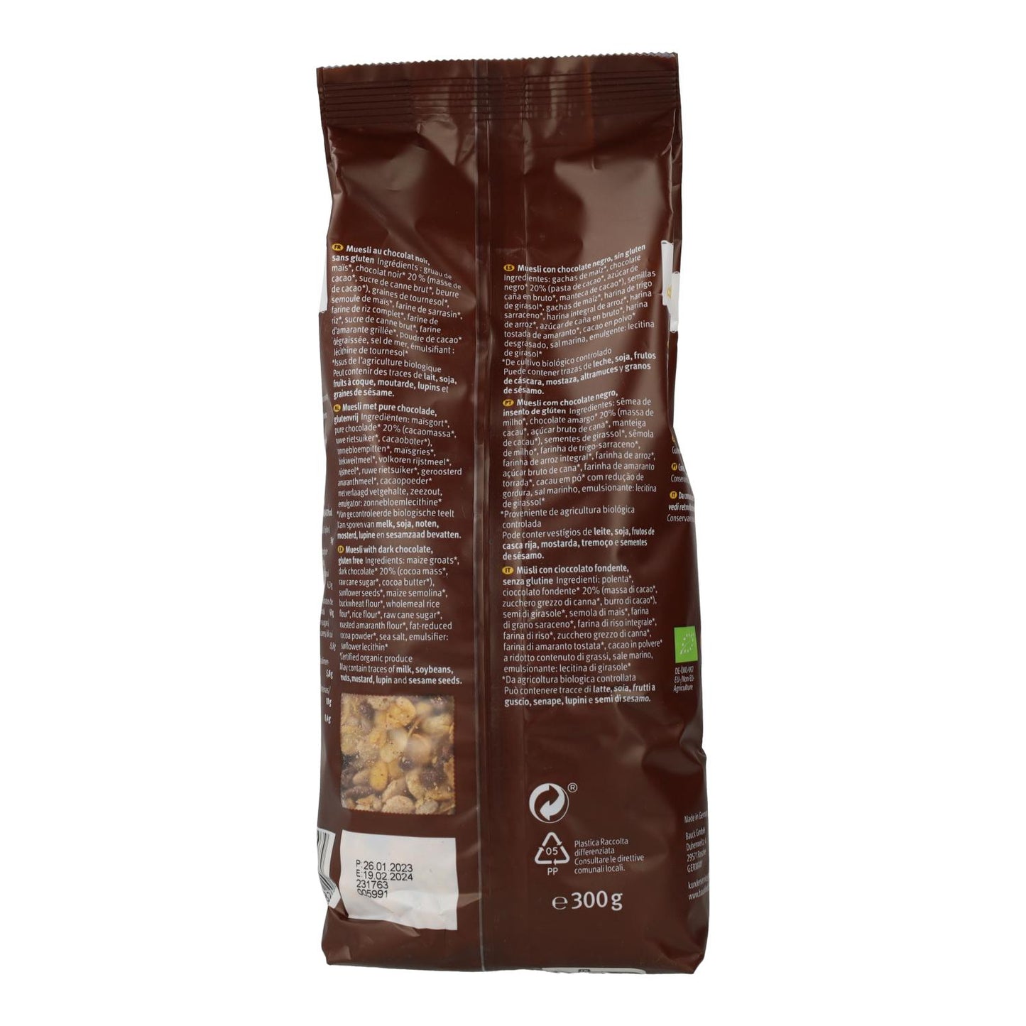 Krispig muesli med mörk choklad, glutenfri, Bauckhof 300 g
