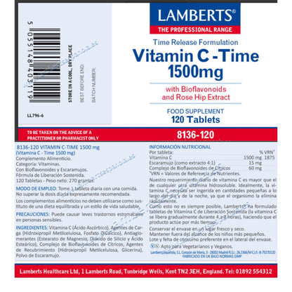 Witamina C o przedłużonym uwalnianiu 1500 mg Lamberts 120 tabletek