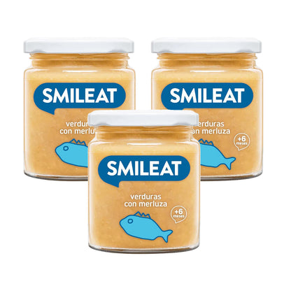 3-pack burkar med ekologiska grönsaker och hälleflundra +6 månader Smileat 230 g