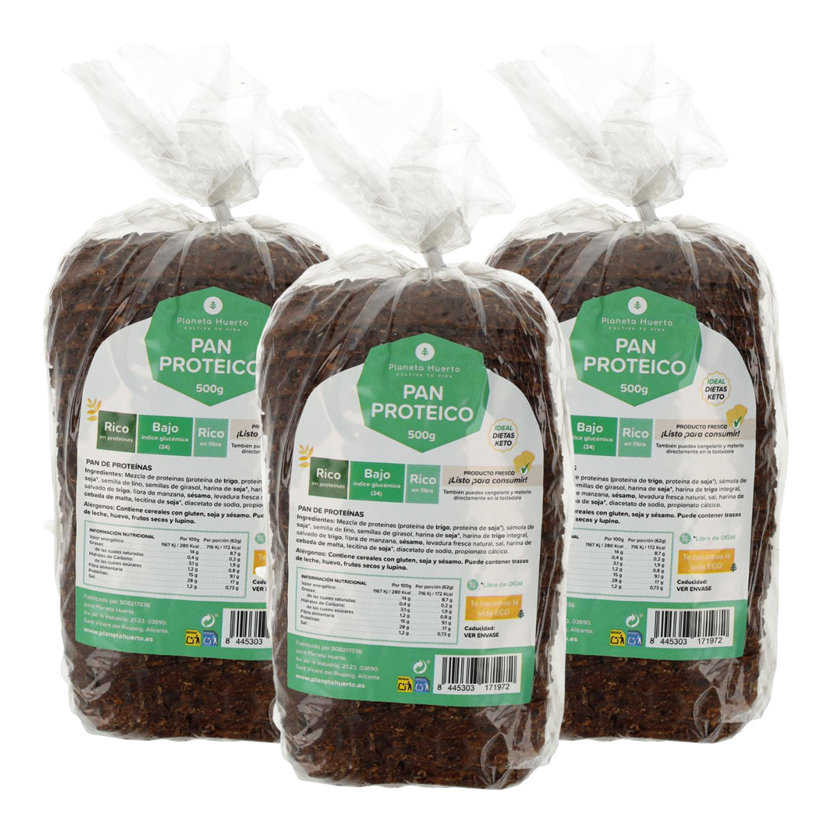 Opakowanie 3x chleb proteinowy Planeta Huerto 500 g