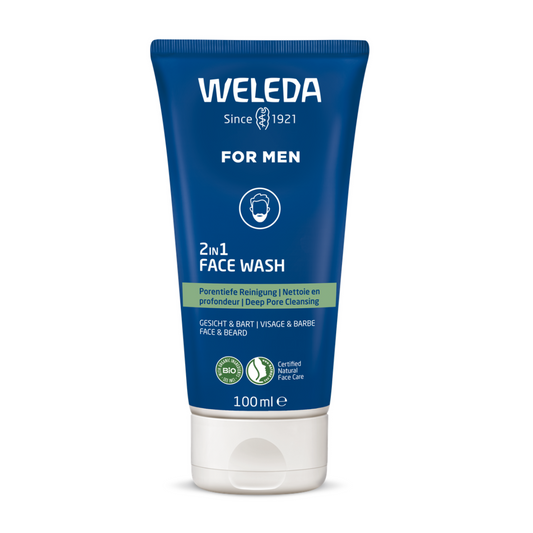 Gel nettoyant 2 en 1 visage & barbe pour homme Weleda, 100 ml.