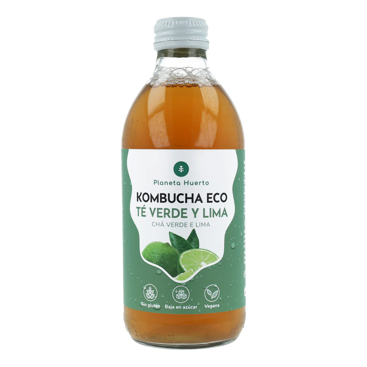 Pakket 12x Kombucha ECO groene thee en limoen Planeta Huerto 330 ml