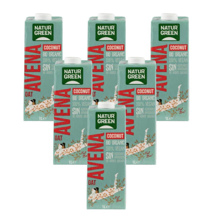Pack of 6 NaturGreen Organic Oat and Coconut Drinks 1 L