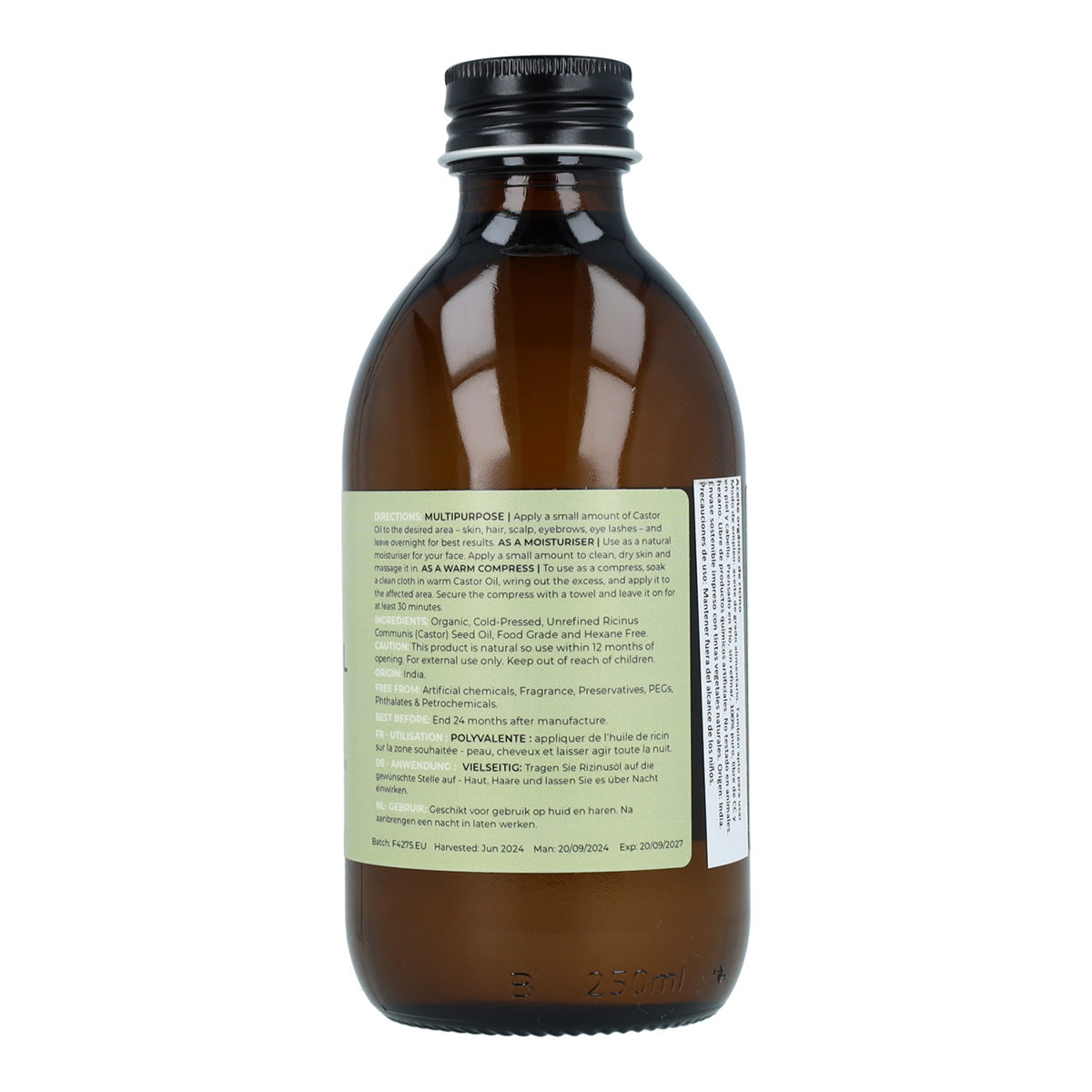 Huile de ricin bio pour cheveux vierge pressée à froid Fushi 250 ml