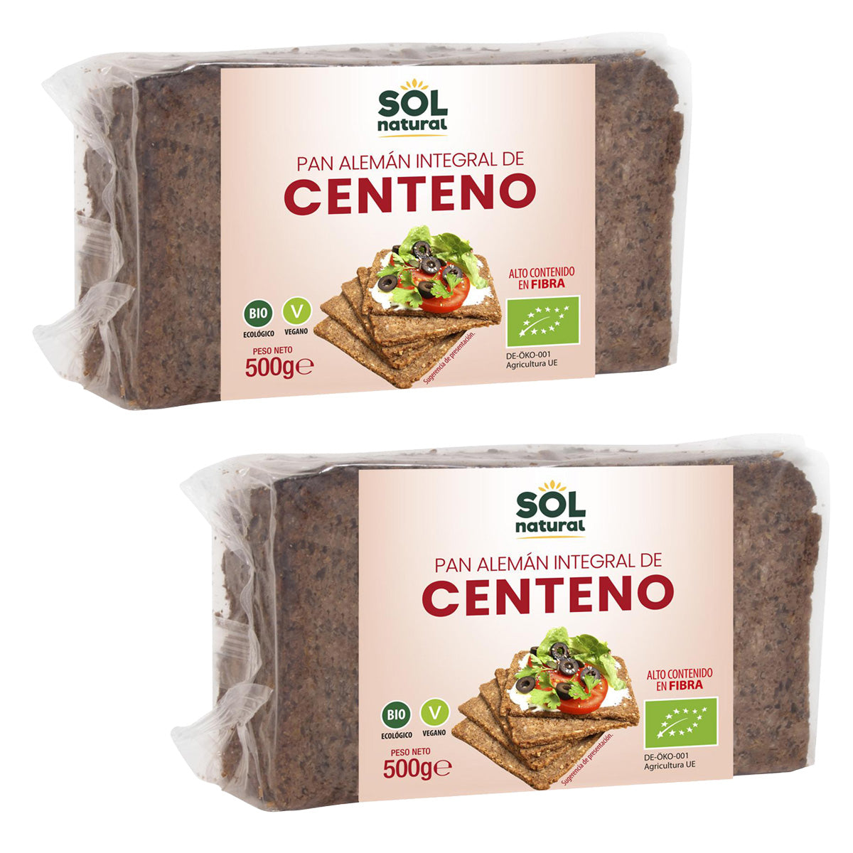 2x Pakket biologisch Duits volkoren roggebrood Sol Natural 500 g