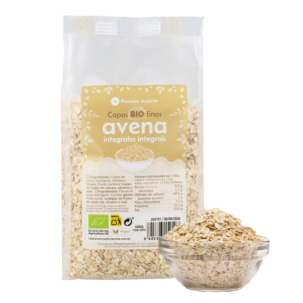 Emballage 2x ECO Planeta Huerto 500 g de flocons d'avoine complets fins