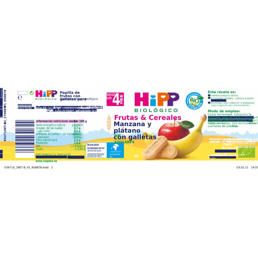 Bio-Gläschen mit Apfel und Banane mit Keksen +4 Monate HiPP 190 g