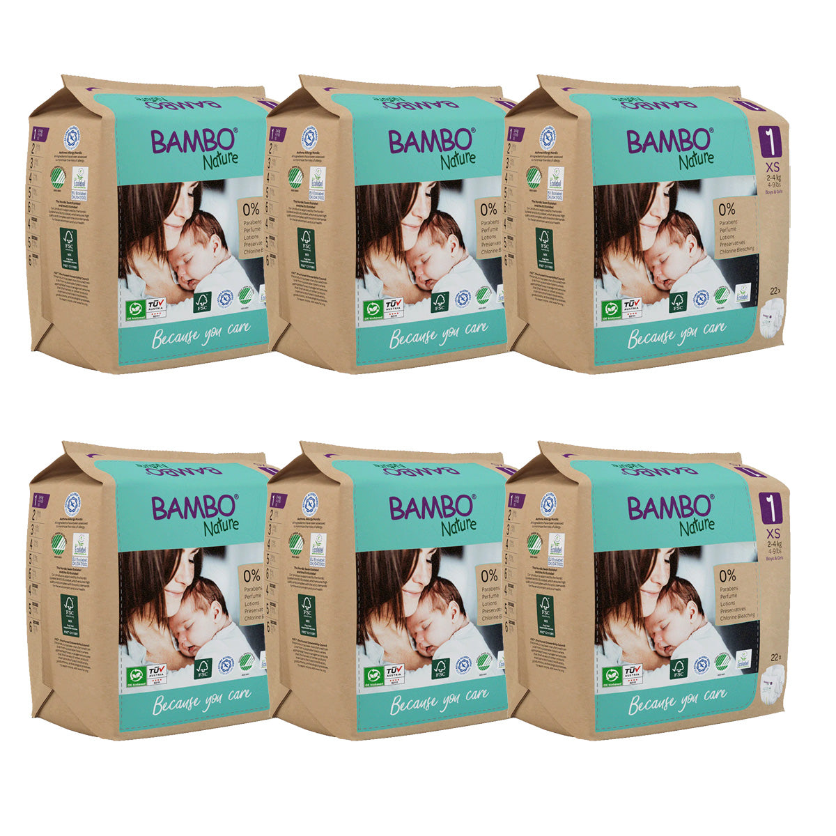 6-pack Bambo Nature blöjor T1 (2-4 g) 22 st