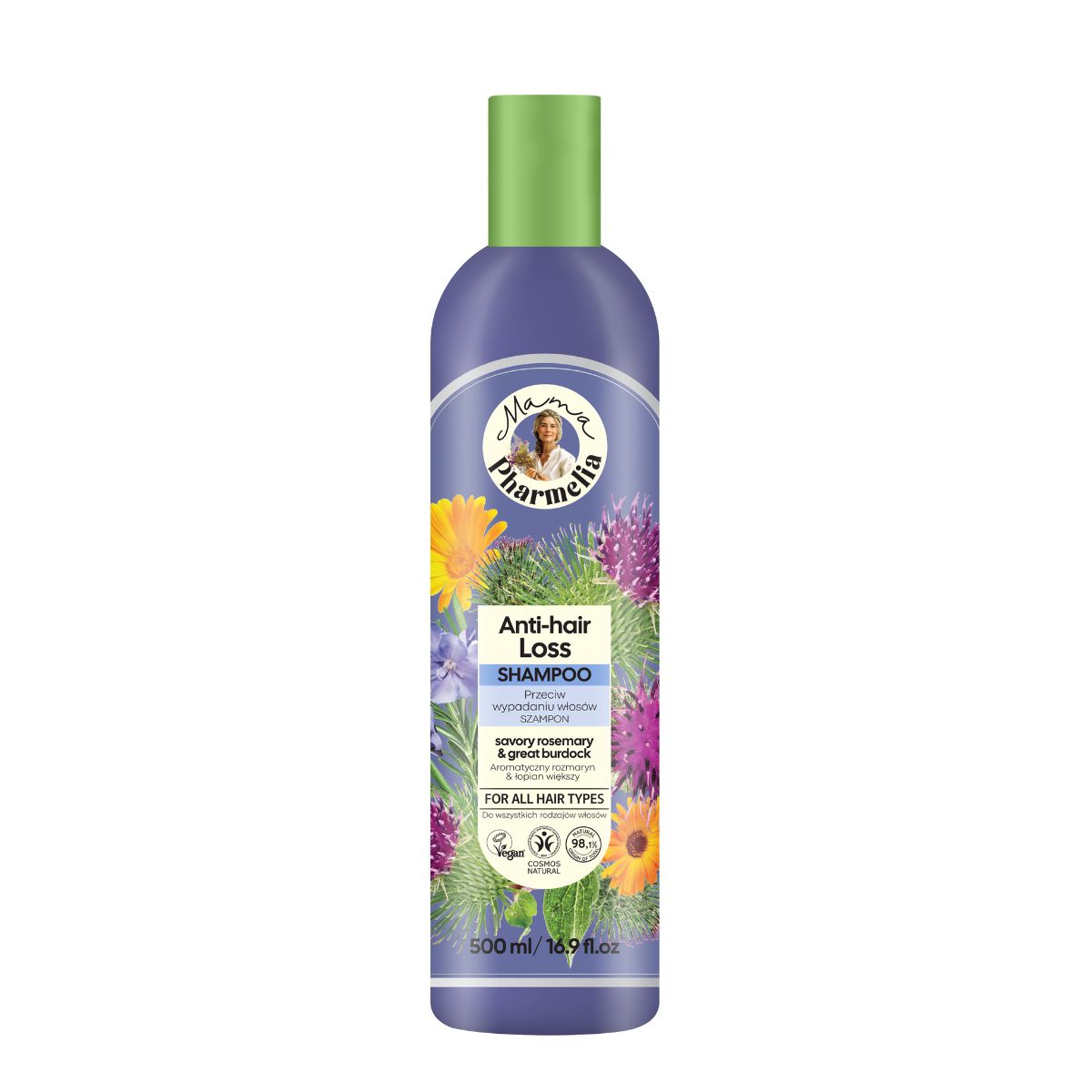 Hair Loss Prevention Shampoo with Aromatic Rosemary and Nourishing Burdock, Mama Pharmelia, 500 ml