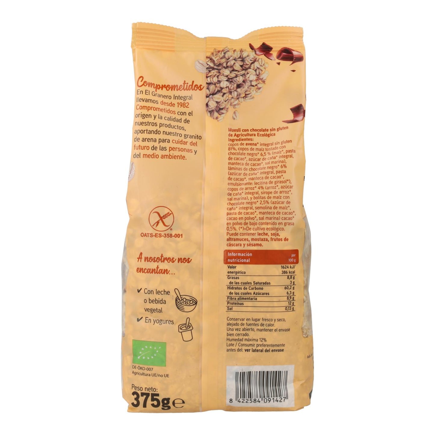Glutenvrije muesli met chocolade Bio El Granero, 375 g