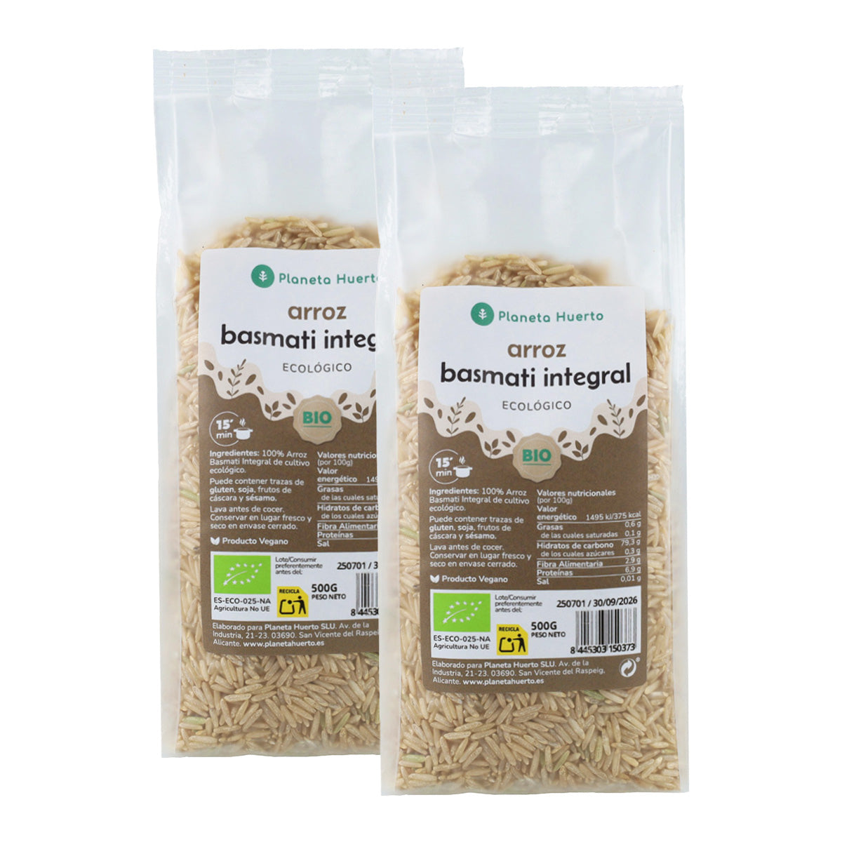 Pack 2 x 500 g ECO Planet Garden Brown Basmati Rice ECO 500 g