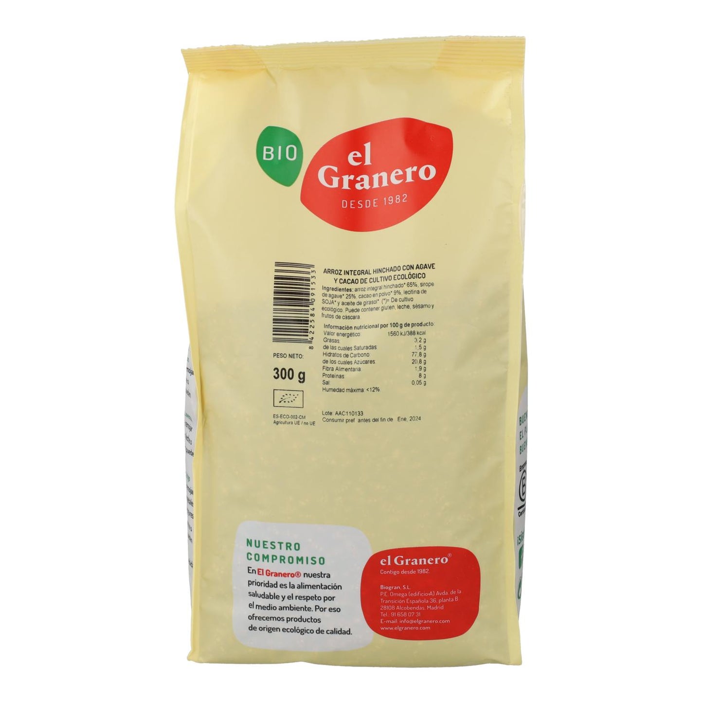 Puffreis mit Agave und Kakao El Granero, 300 g