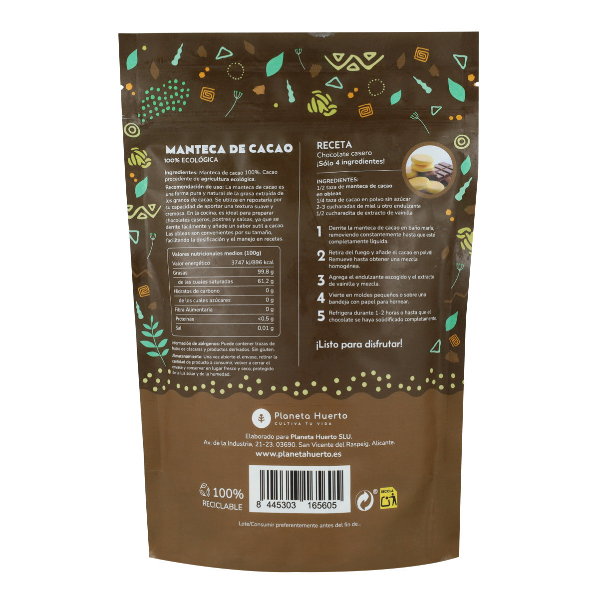 Beurre de cacao en gaufrettes ECO Planeta Huerto 250 g