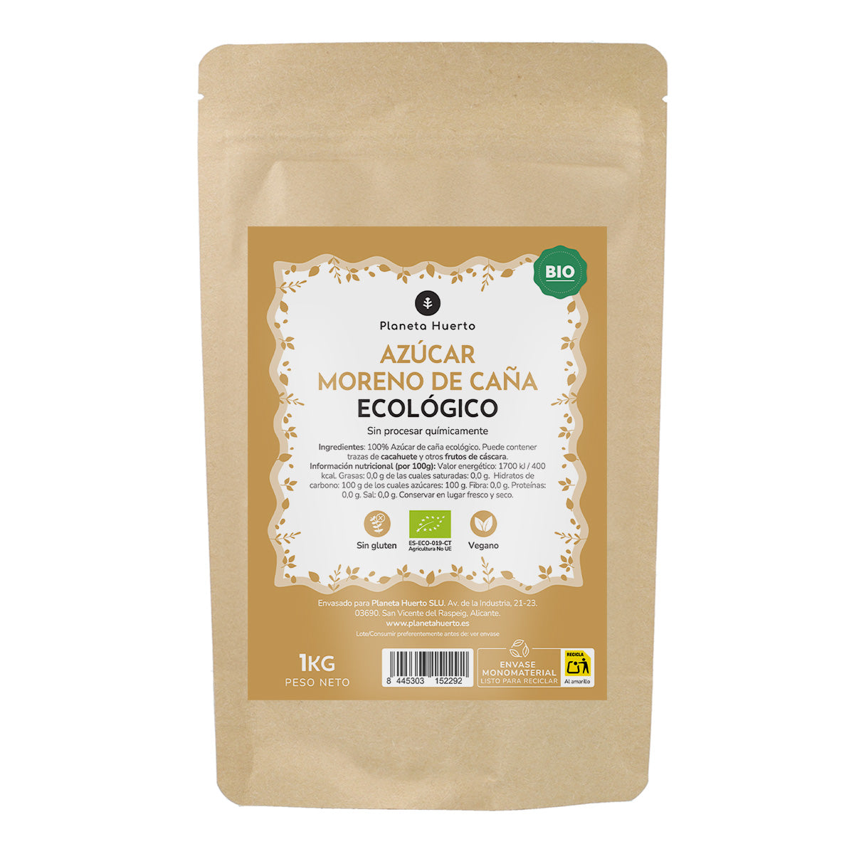 Brown cane sugar ECO Planeta Huerto 1kg