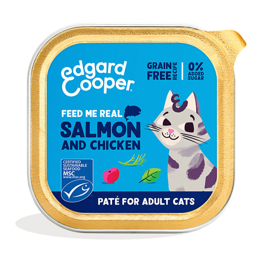 Nassfutter für Katzen, Pastete, Lachs und Huhn, Edgard & Cooper, 85 g
