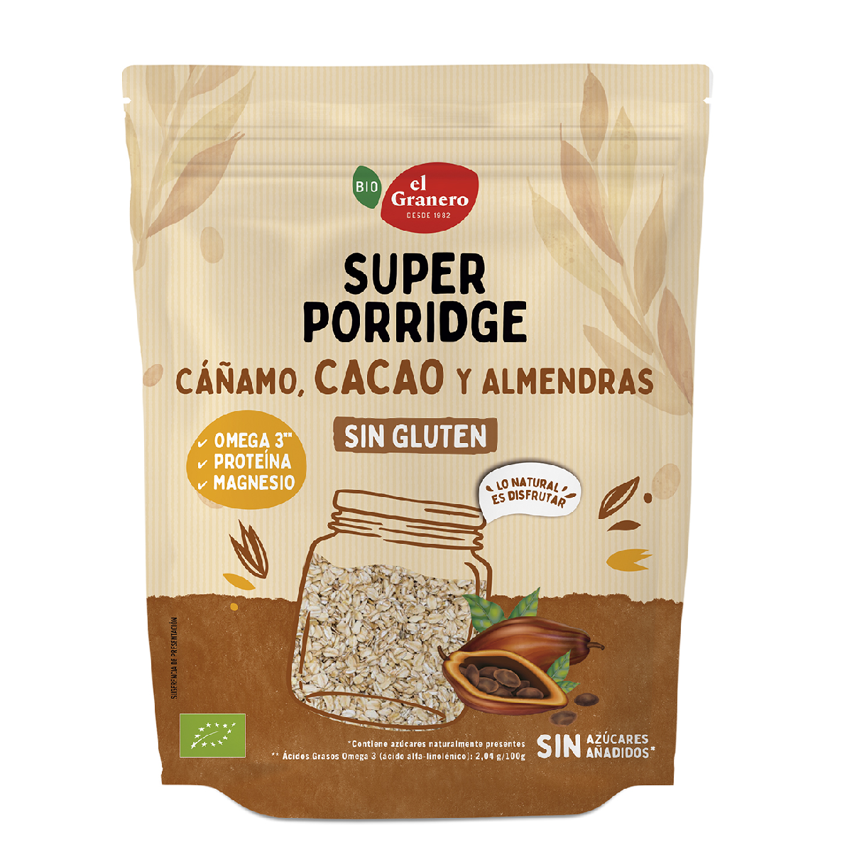 Super Porridge Glutenvrije Havermout met Cacao, Amandelen en Hennep BIO El Granero 350 g