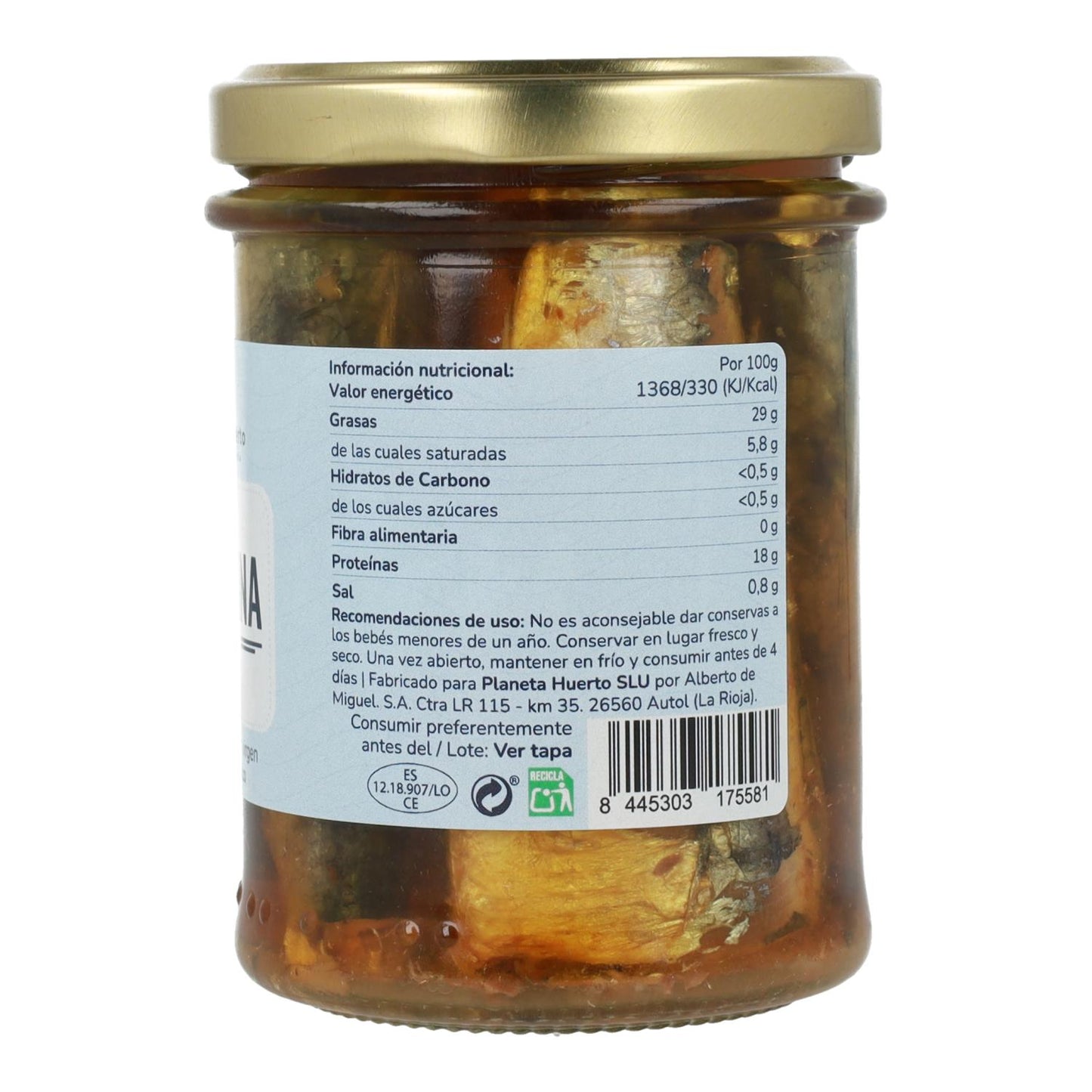 Sardines à l'huile d'olive ECO Planeta Huerto 190 g