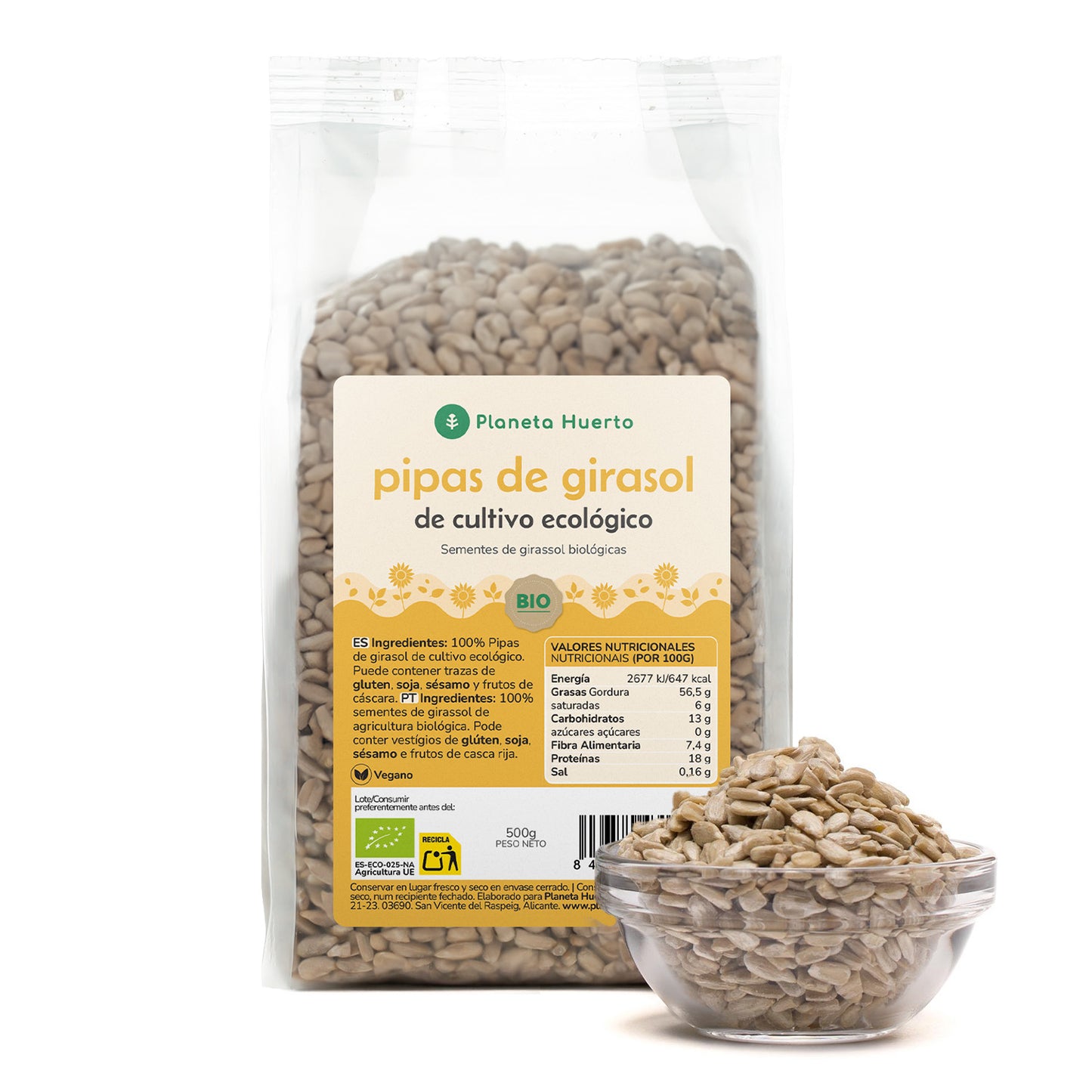 Geschälte Sonnenblumenkerne ECO Planeta Huerto 500 g